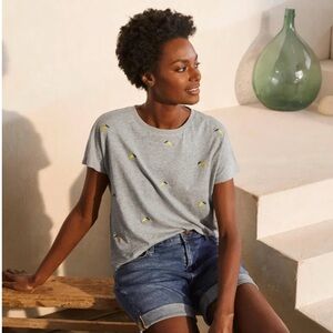 Boden: Lena Gray Tee with Lemon Embroidery
